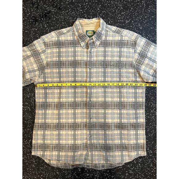 Cabelas Outdoor‎ Gear Gray/Blue Plaid Button Shirt Mens Large Short Sleeve - Picture 4 of 9
